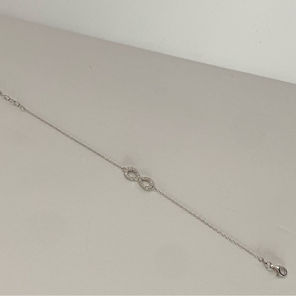 PAJ Signed 925 Silver Dainty Bracelet Clear CZ Infinity Loop Love  7.5 Inch - Picture 3 of 8